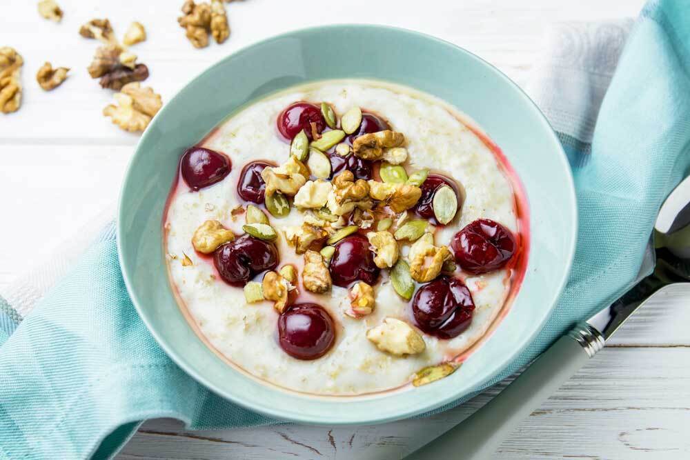 Ready-made oatmeal with cherries