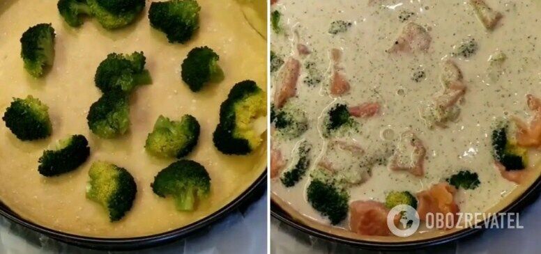 Quiche with broccoli and red fish