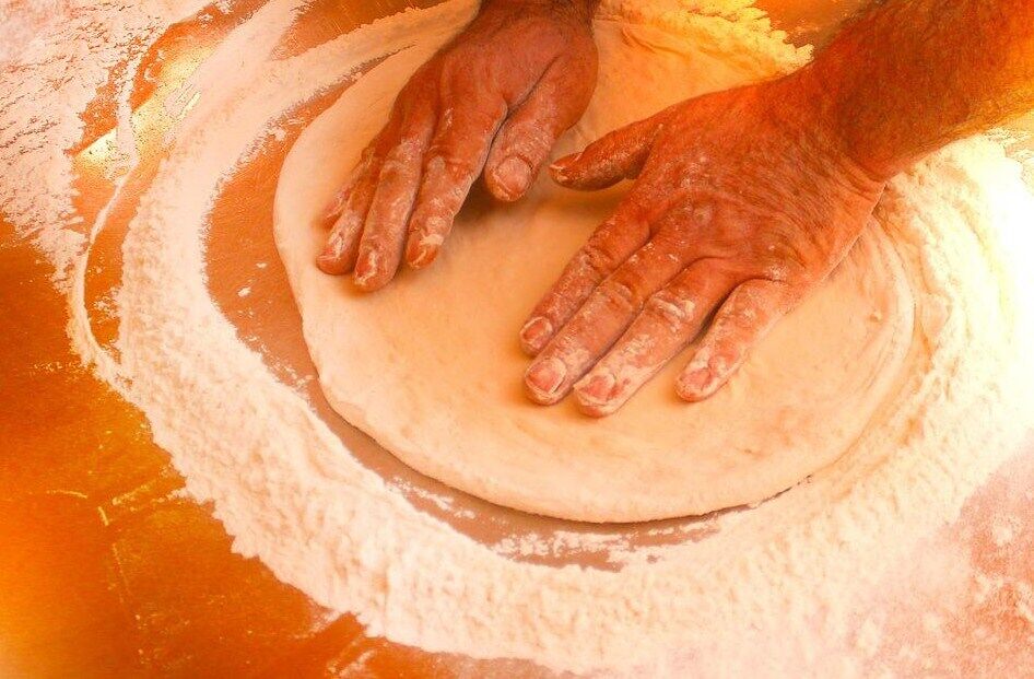 Pizza dough with water and yeast