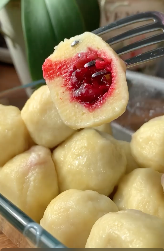 Ready-made lazy dumplings with cherries