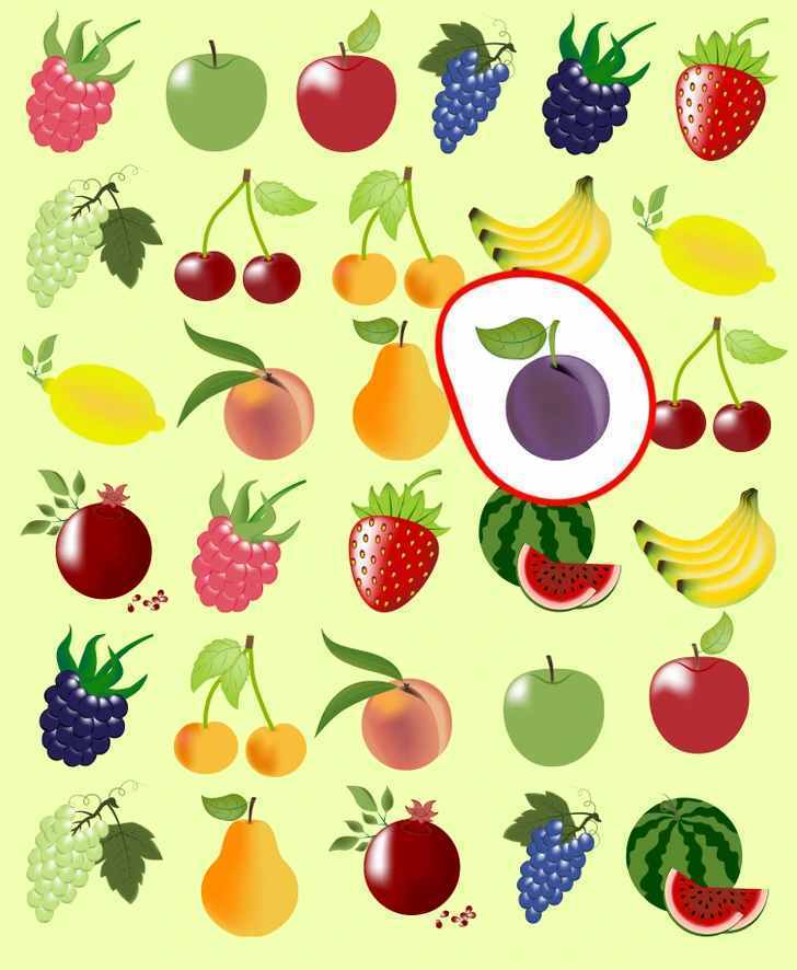 Only the most attentive will find the extra fruit in 7 seconds: a bright summer puzzle