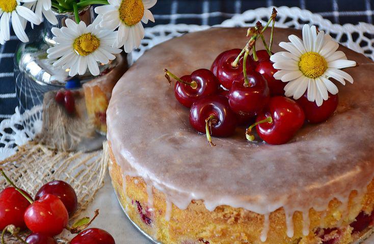 Lush sponge cake with cherries