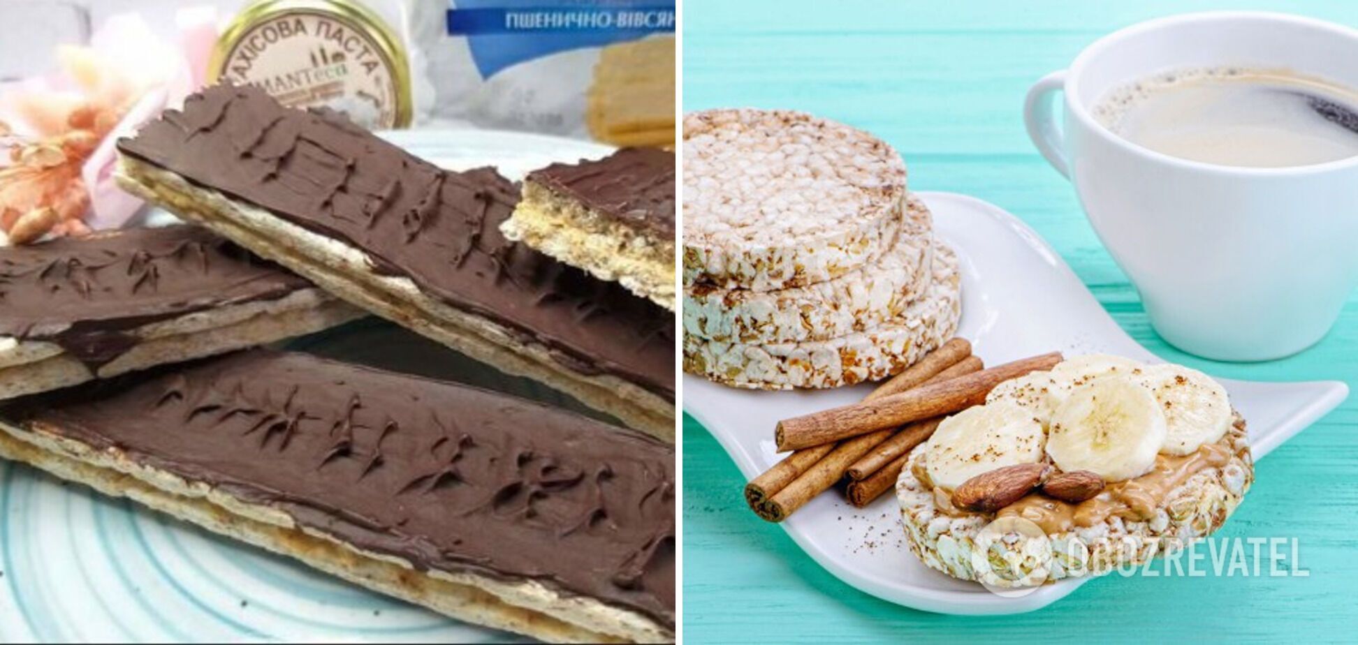 Rice cakes with nut butter and chocolate