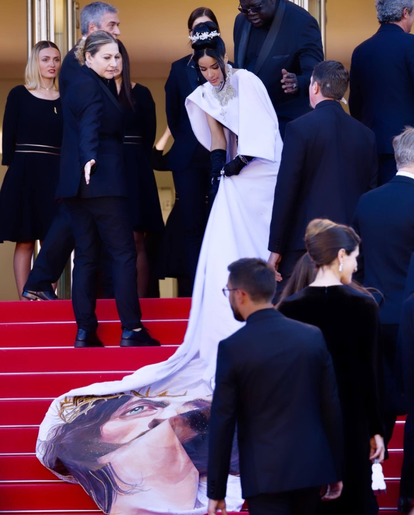A scandal erupted on the red carpet in Cannes over a dress with the image of Jesus Christ. Photo