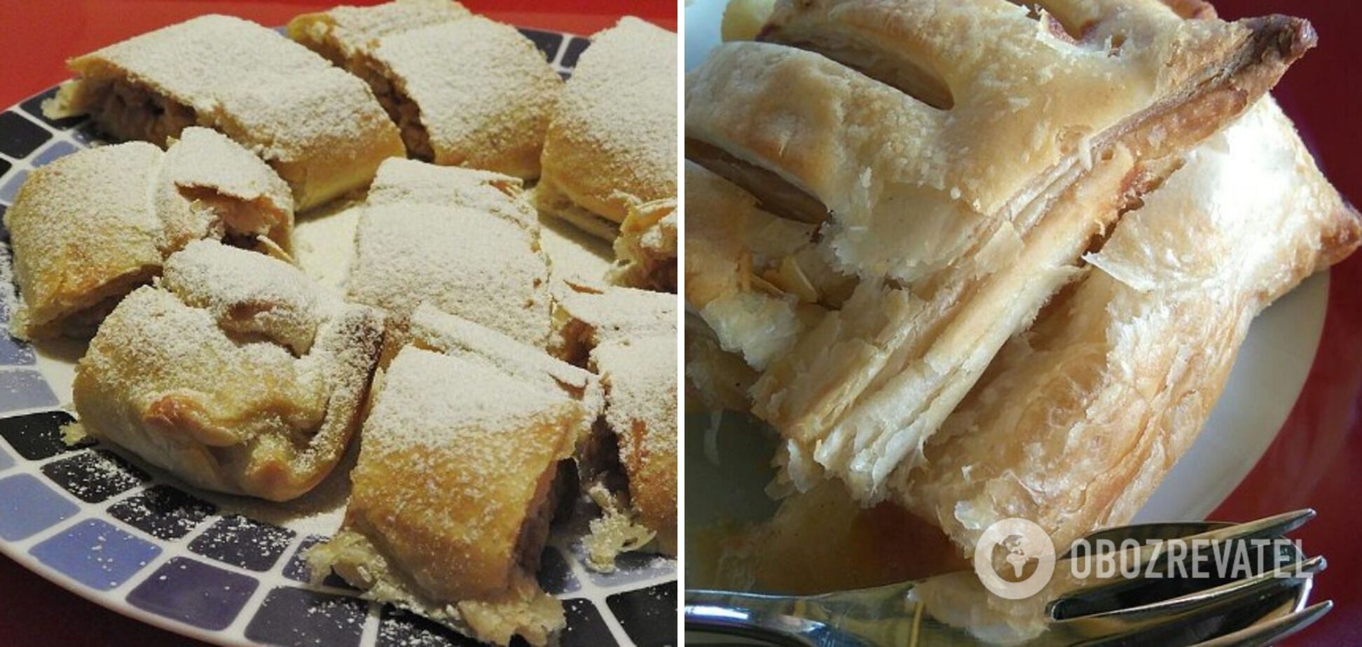 Strudel with apples and nuts in the oven