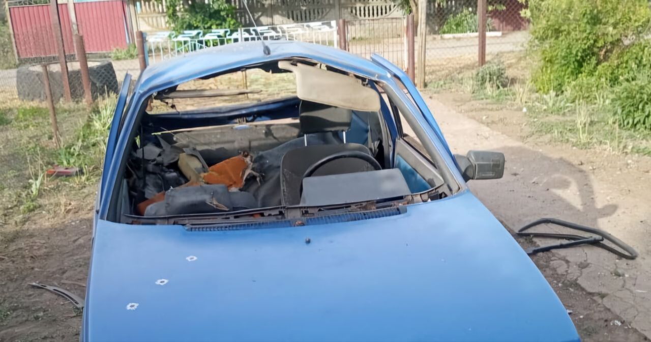 A car damaged by shelling