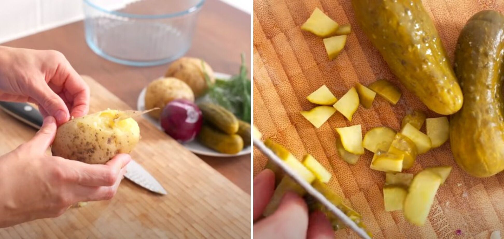 Salad with jacket potatoes and pickled cucumbers