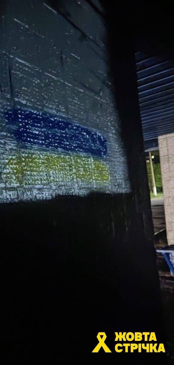 Ukrainian activists draw blue-and-yellow flags in the center of Donetsk. Photo