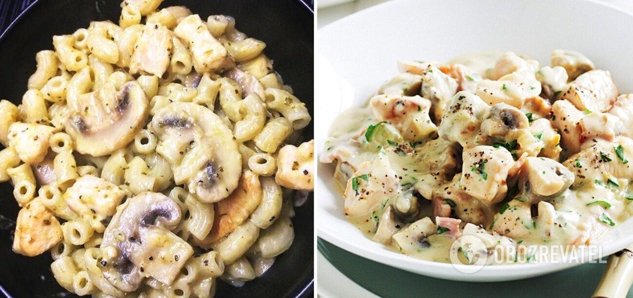 Chicken with mushrooms in cream for pasta and cereals