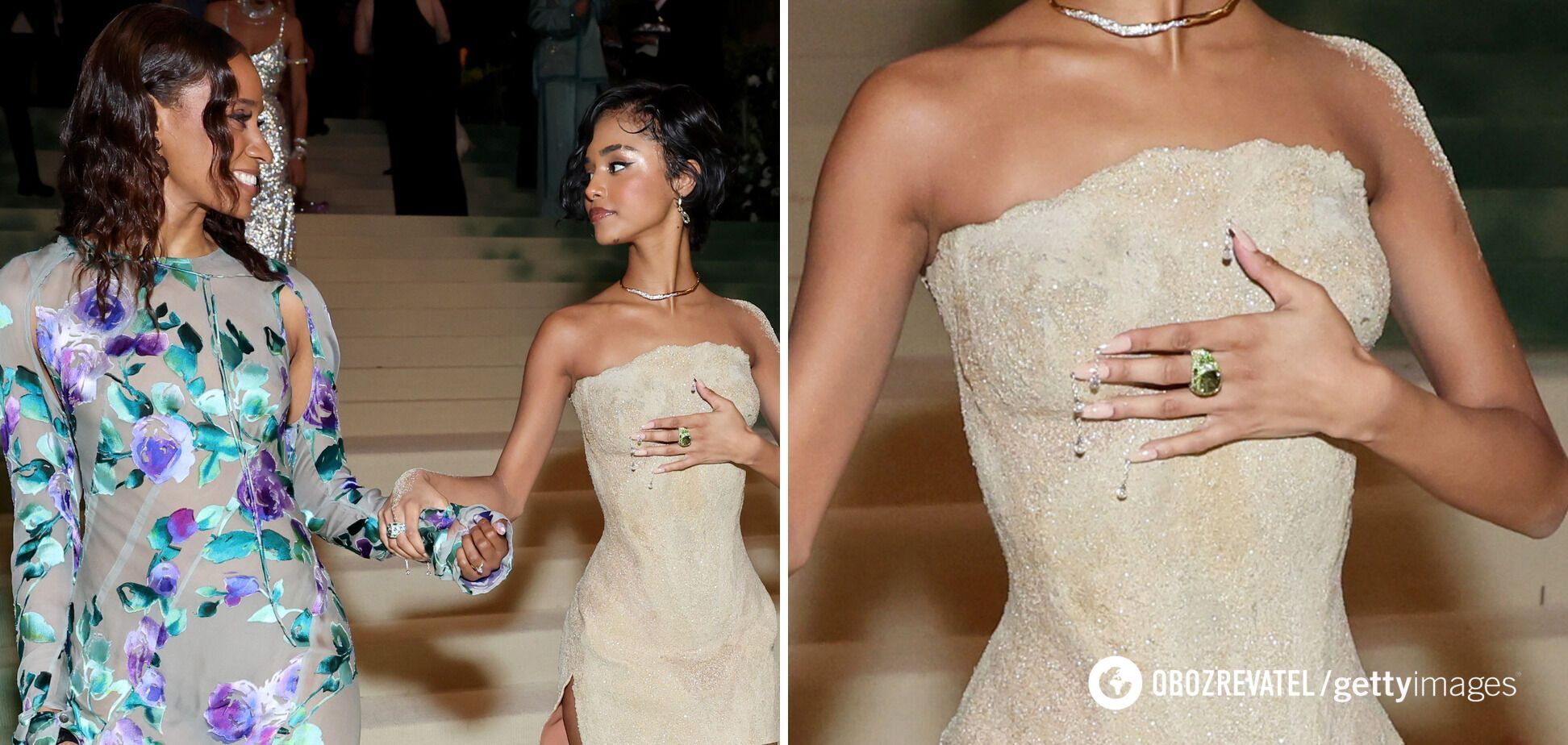 Sand crystals. Singer Tyla showed off an exquisite manicure at the Met Gala 2024