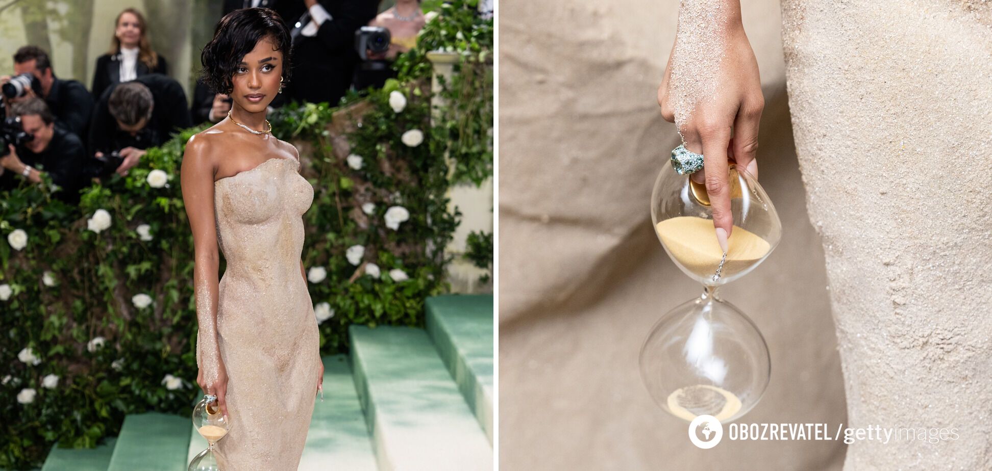 Sand crystals. Singer Tyla showed off an exquisite manicure at the Met Gala 2024