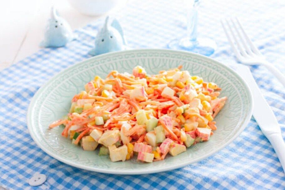 Mayonnaise and crab stick salad