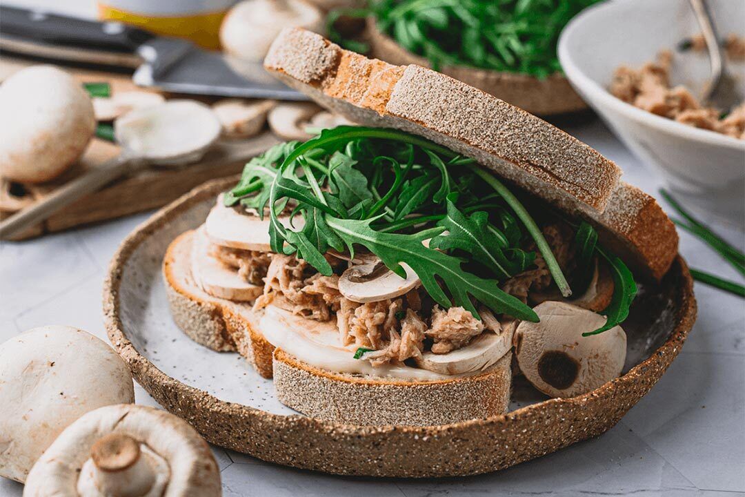 Hearty sandwiches with mushrooms and tuna