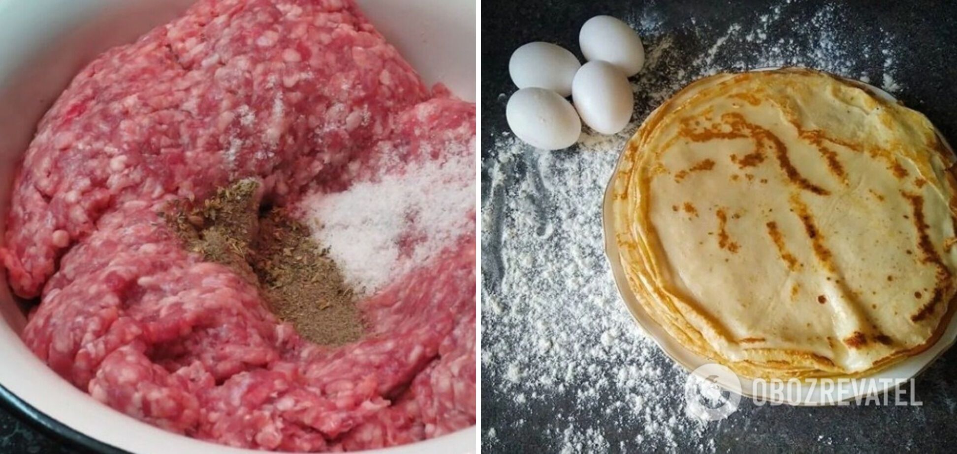 Minced meat and pancakes for chebureks