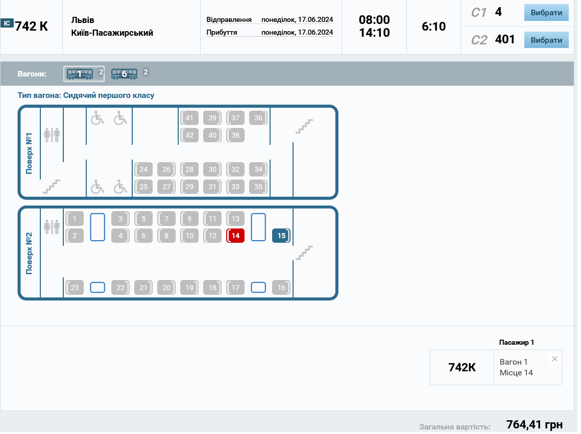 Train ticket price Lviv - Kyiv