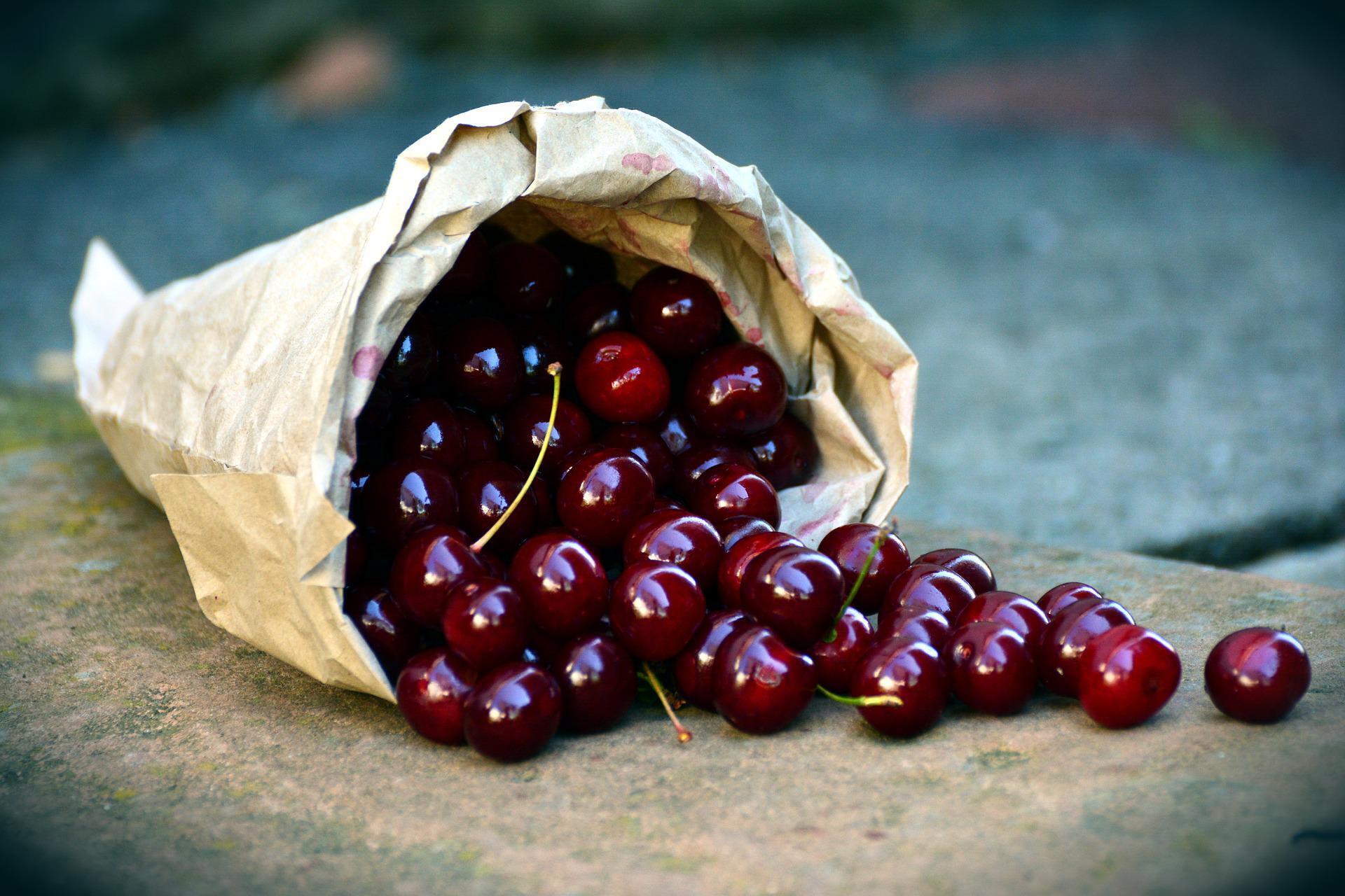 Ripe sweet cherries with pit
