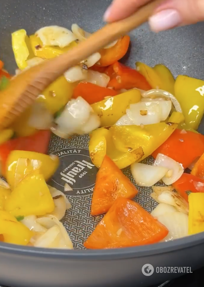 Peppers and fried onions