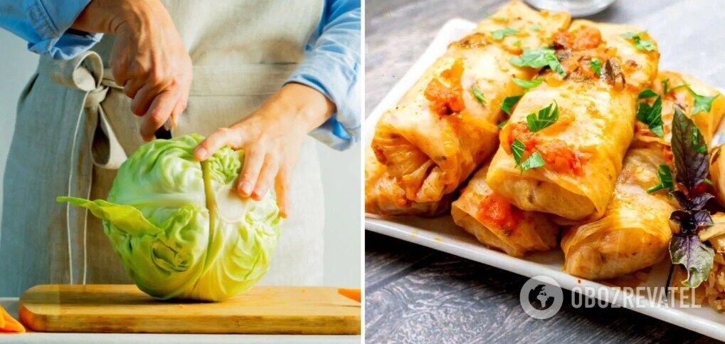 Cabbage rolls with potatoes and sour cream sauce