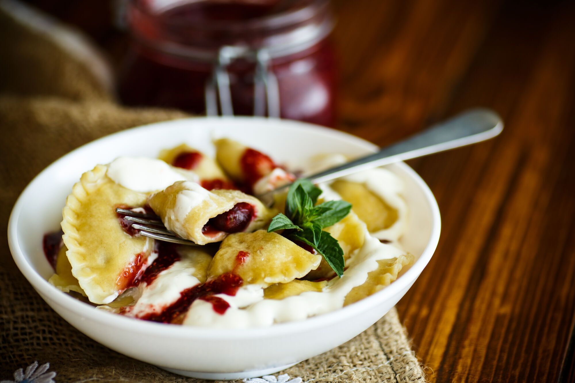 Dumplings with cherries on custard dough