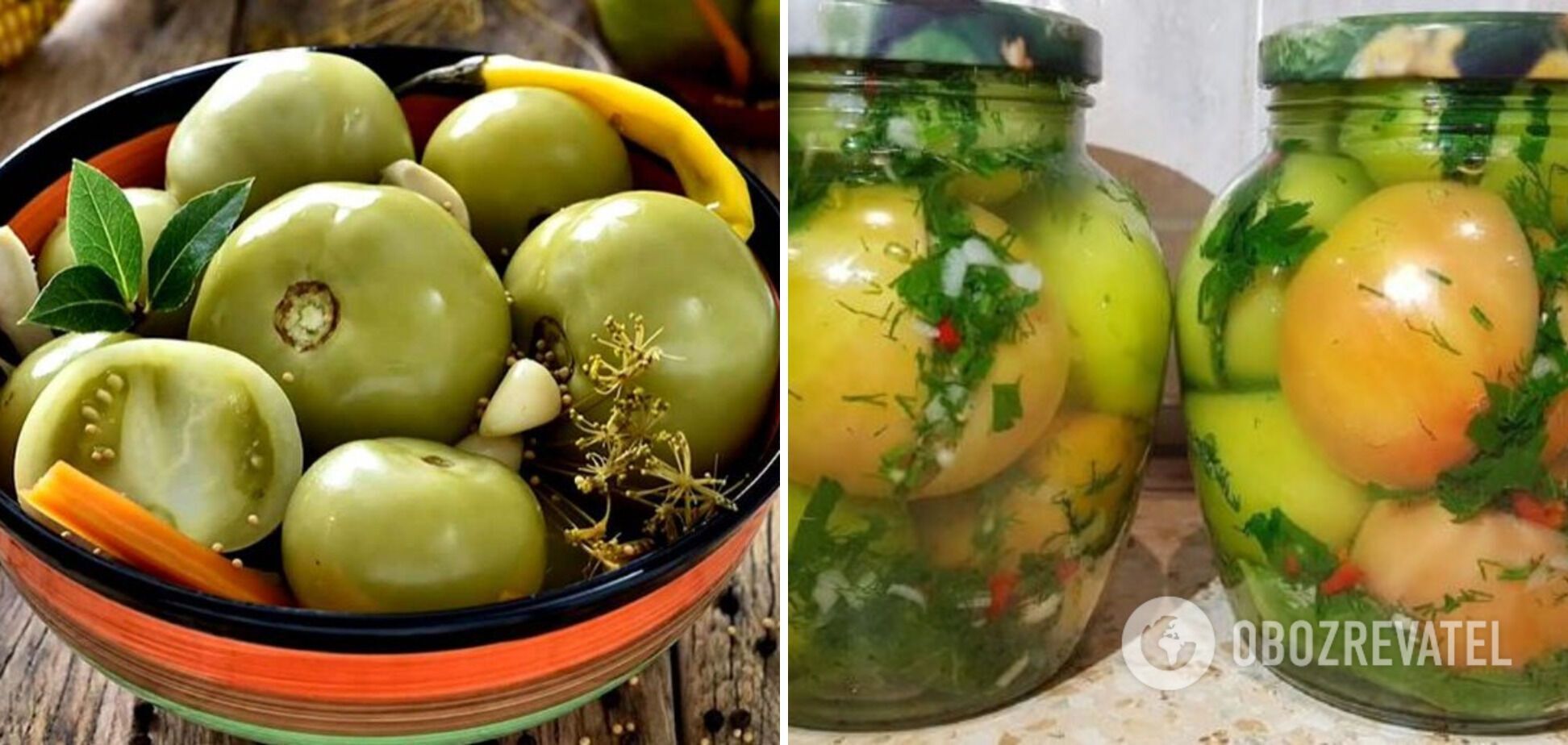 Pickled green tomatoes with carrots and garlic