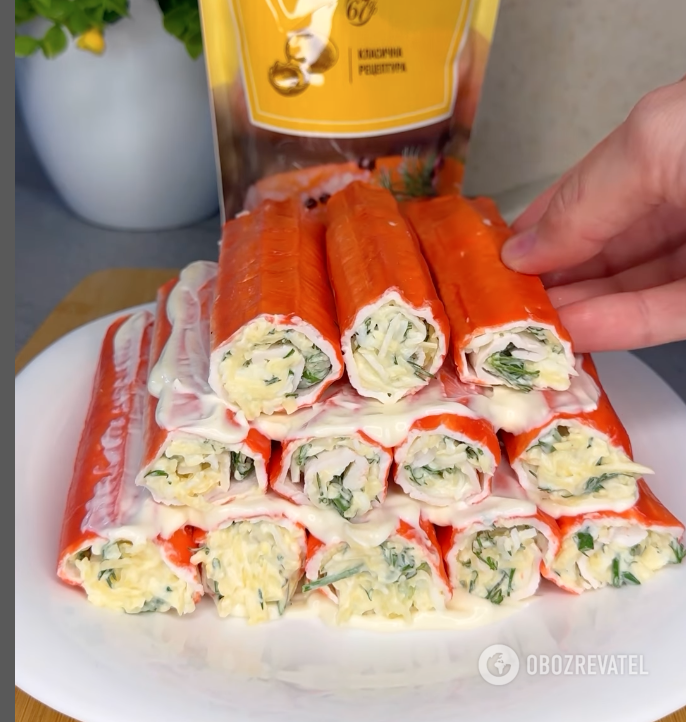 A delicious appetizer made from crab sticks