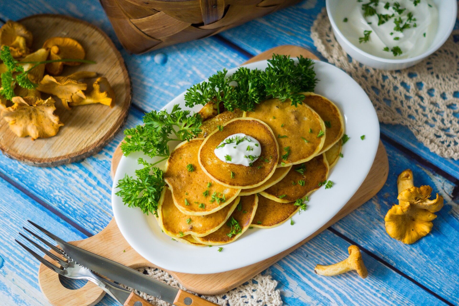 Mushroom pancakes for an afternoon snack