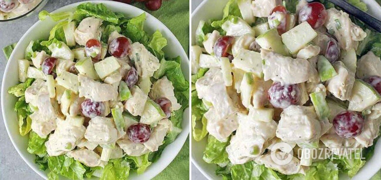 Salad with grapes, fillet and cheese