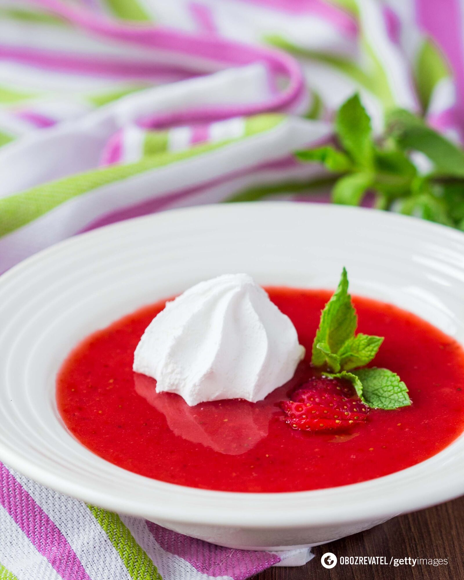 Strawberry gazpacho with ice cream