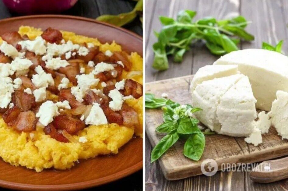 Banosh with bacon and cheese