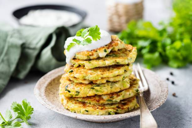 Zucchini pancakes with sauce