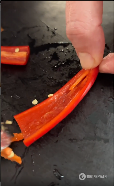 Peeling peppers for a dish