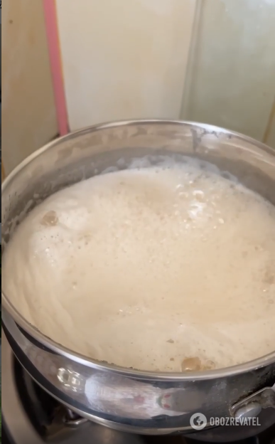 Boiling the mixture for marshmallows