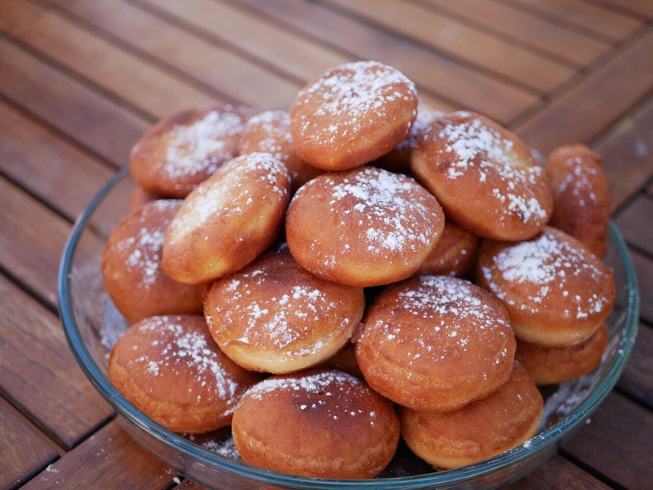 Fatty donuts with powdered sugar
