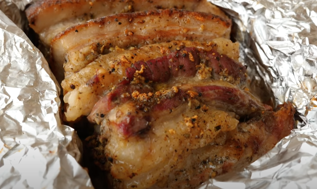 Lard with spices in foil