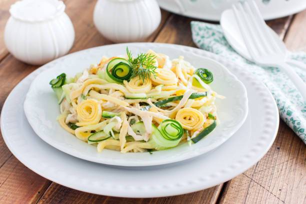 Budget salad with egg pancakes