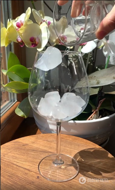 Putting ice in a glass