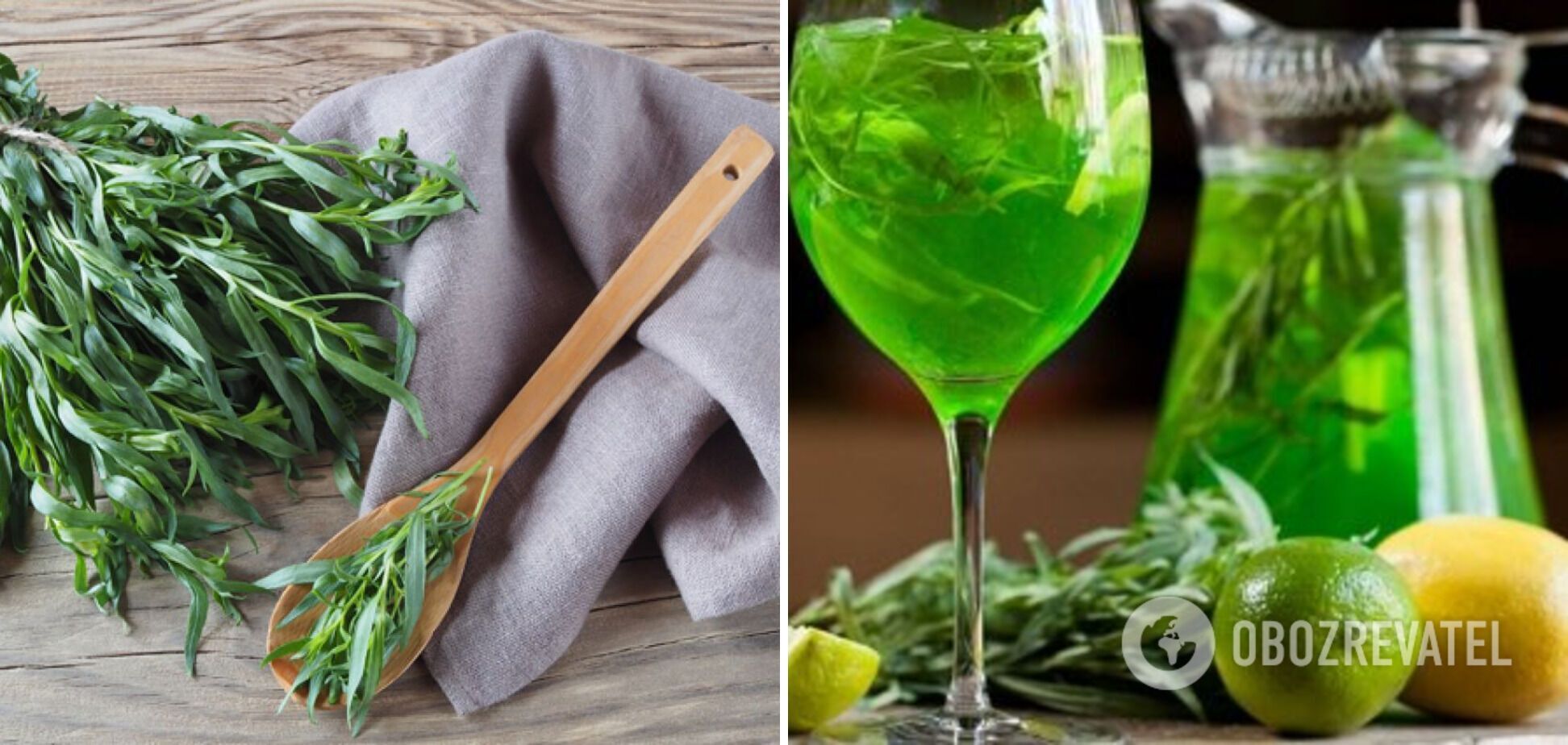 Drink with tarragon leaves