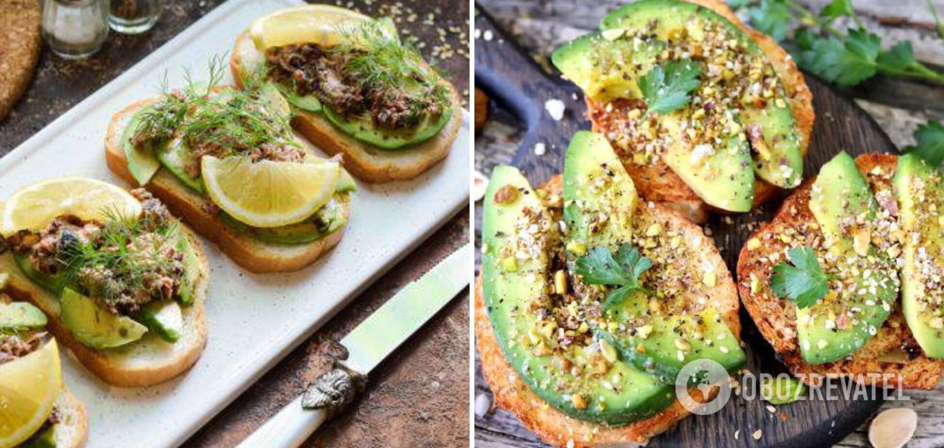 Delicious sandwiches with avocado and fish