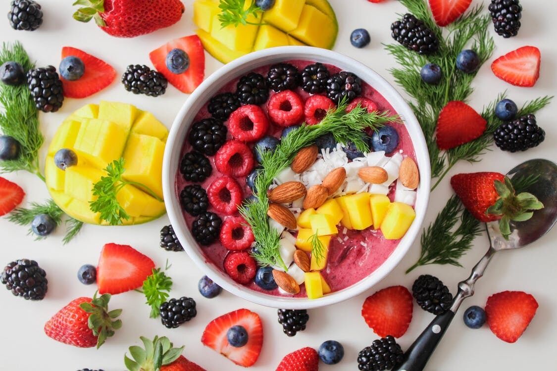 A variety of seasonal berries and fruits