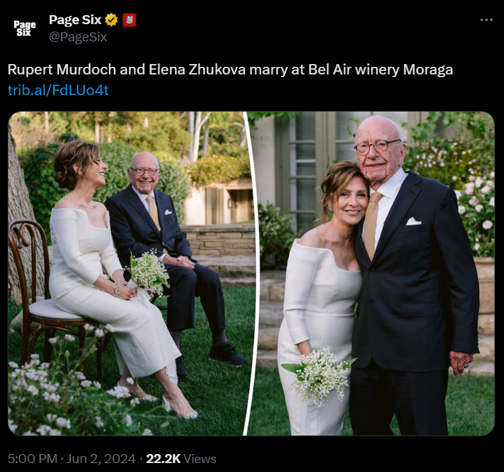 Media mogul Rupert Murdoch, 93, married Abramovich's former mother-in-law. Photo