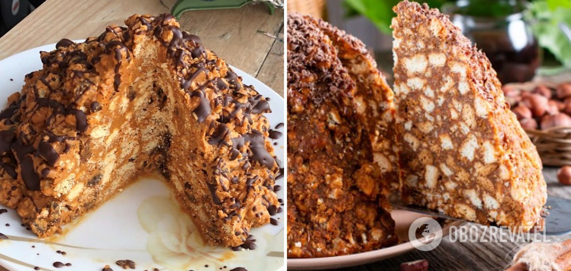 Cake with cookies and chocolate cream