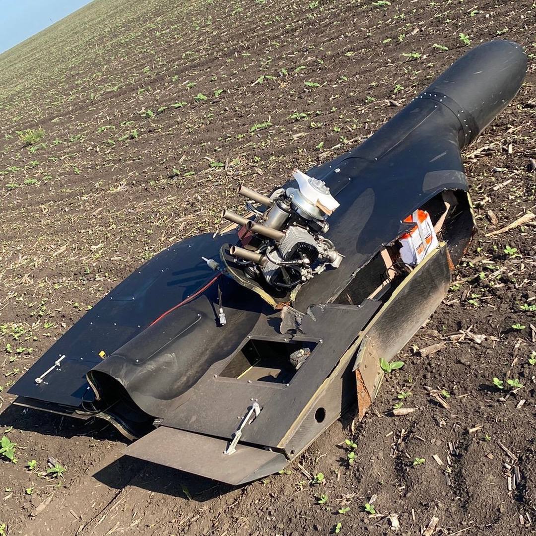 Air defense forces show a downed Russian drone: the enemy paints them black to make them less visible at night. Photo
