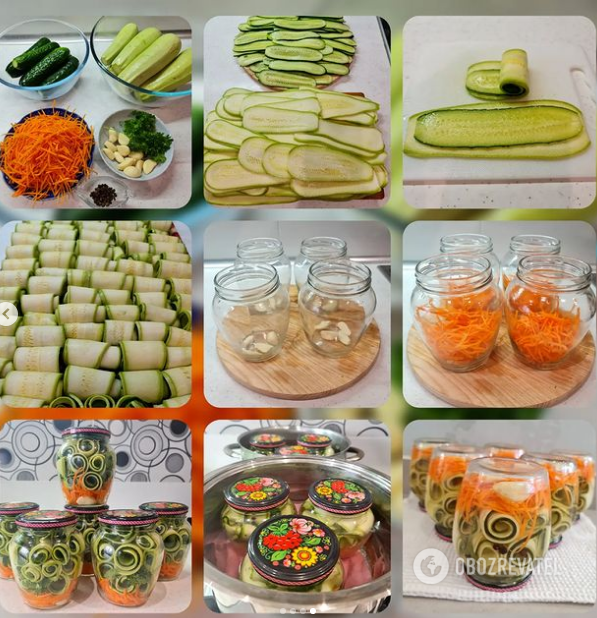 Pickled zucchini rolls that can be stored throughout the winter