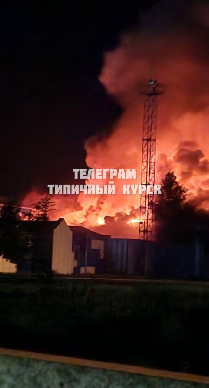 A factory is on fire in the Kursk region of Russia after a drone attack. Photos and video