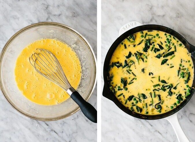 The process of making a vegetable frittata