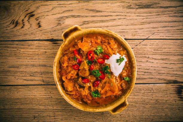 Stewed cabbage in a pan.