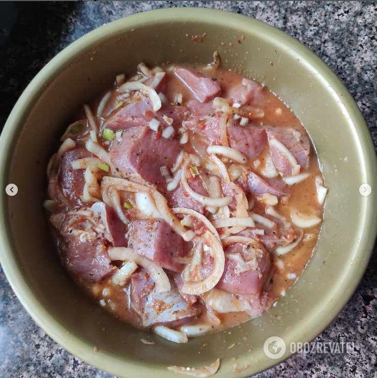 Marinated cut meat.