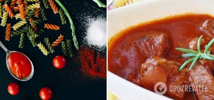 Tomato paste and sour cream gravy.