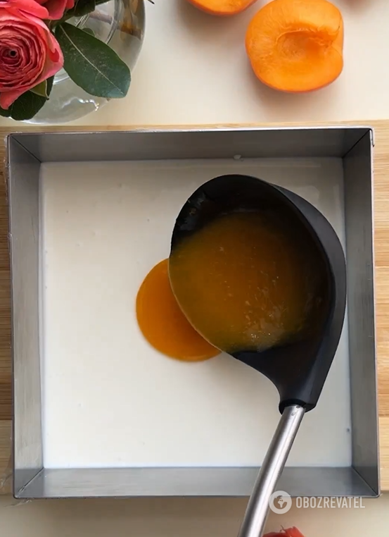 Apricot jelly dessert that does not need to be baked: just melts in your mouth