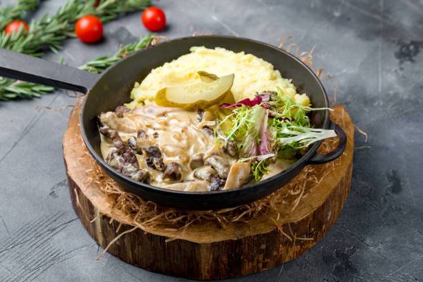 Gravy with mushrooms and chicken for potatoes